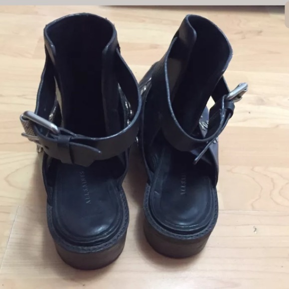 ALL SAINTS Yannis black pointy booties sz 40 studs - Picture 5 of 8